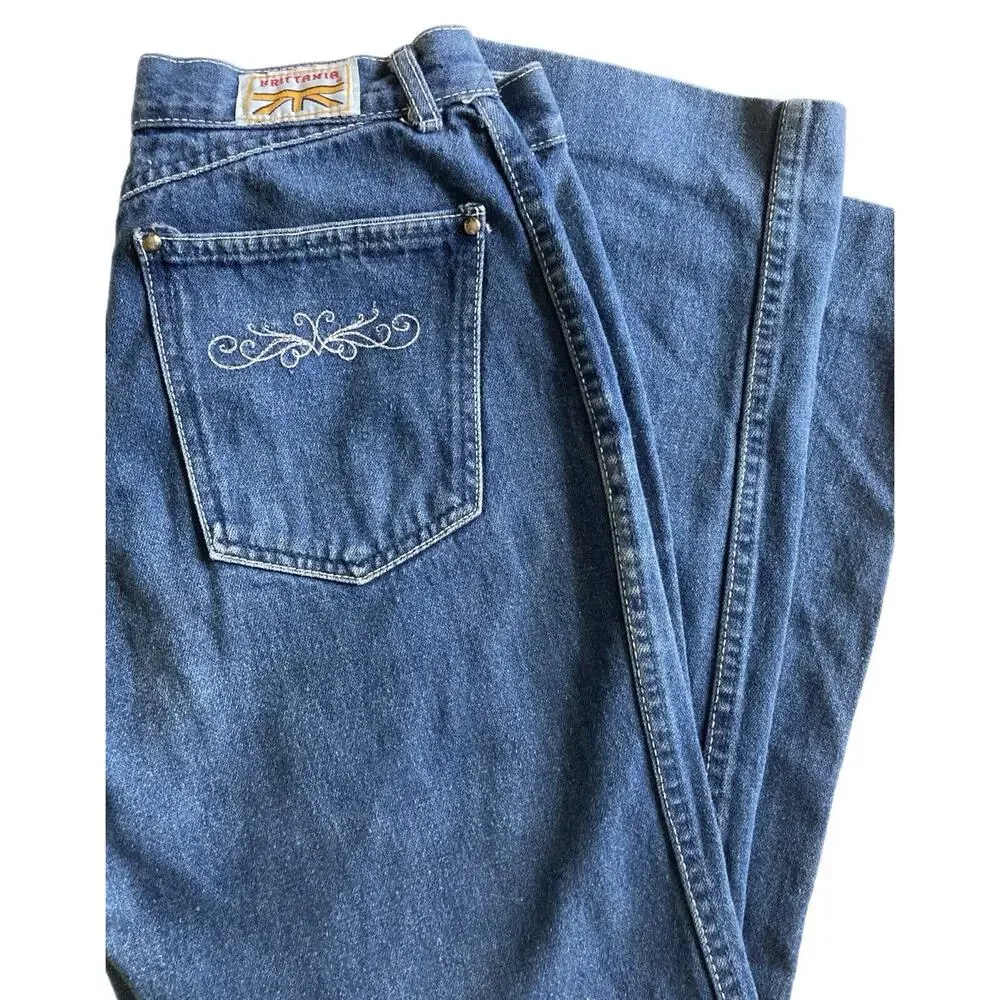 Vintage 70s Boho Hippie Brittania High Rise Blue Denim Flare Jeans Size 27 - Picture 2 of 7